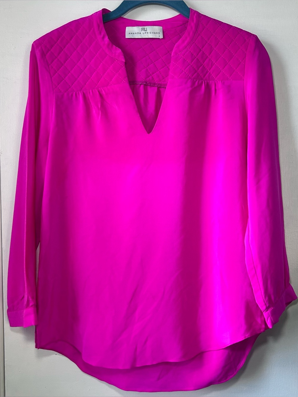 Amanda Uprichard Hot Pink 100% Silk Longsleeve Blouse Women’s Small